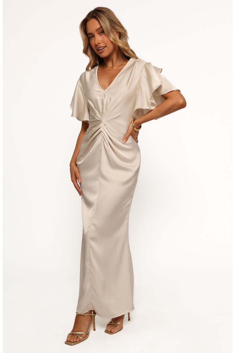 Georgianna Center Ruched Satin Maxi Dress, Alternate, color, DOVE
