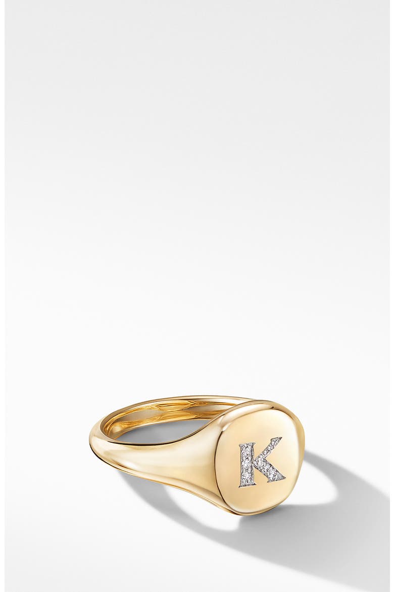 Initial Pinky Ring in 18K Yellow Gold with Diamonds, Main, color, DIAMOND-K