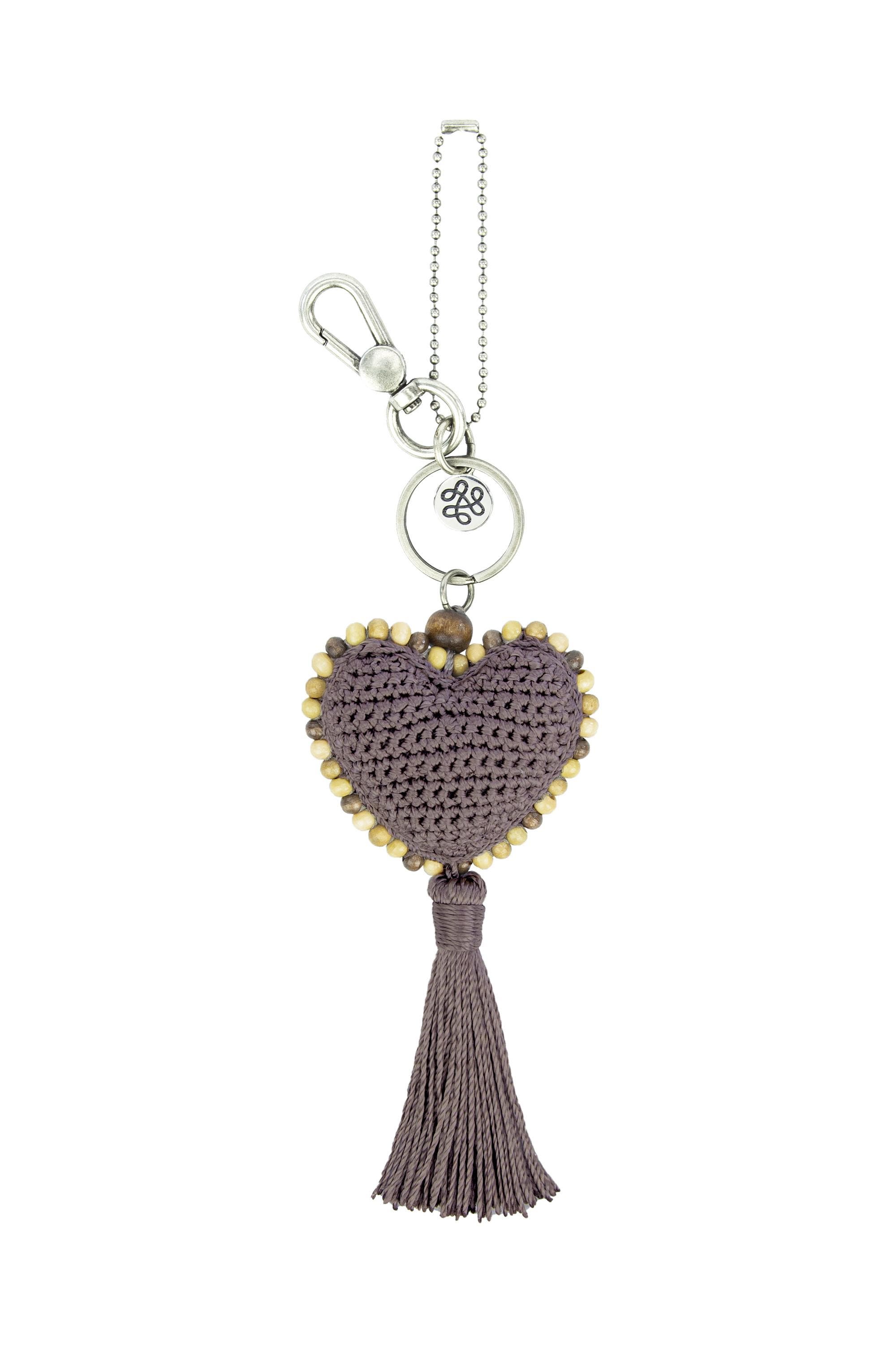 Yarnicharmz Crochet Heart Dangle, Alternate, color, Mushroom Tonal