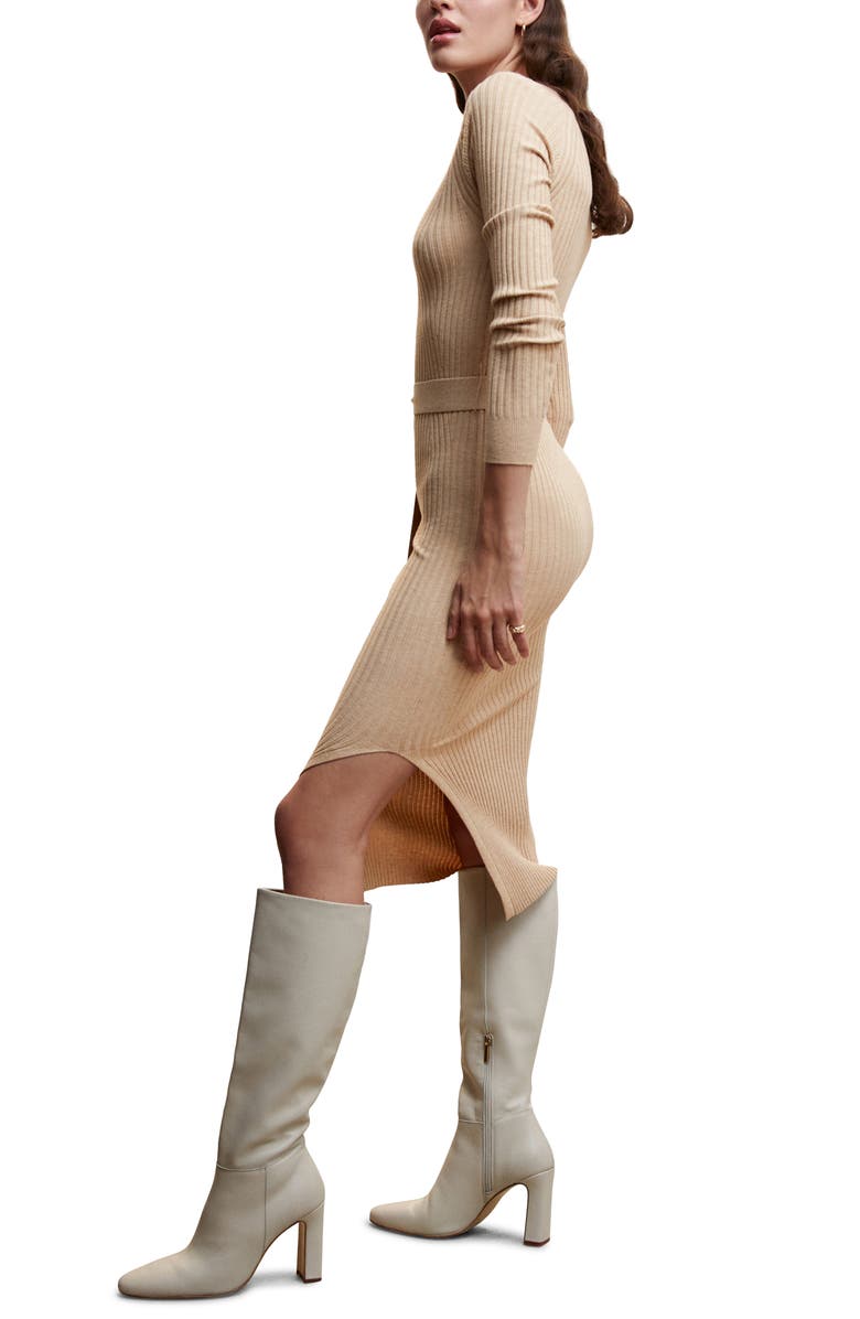 MANGO Long Sleeve Ribbed Dress, Alternate, color, 