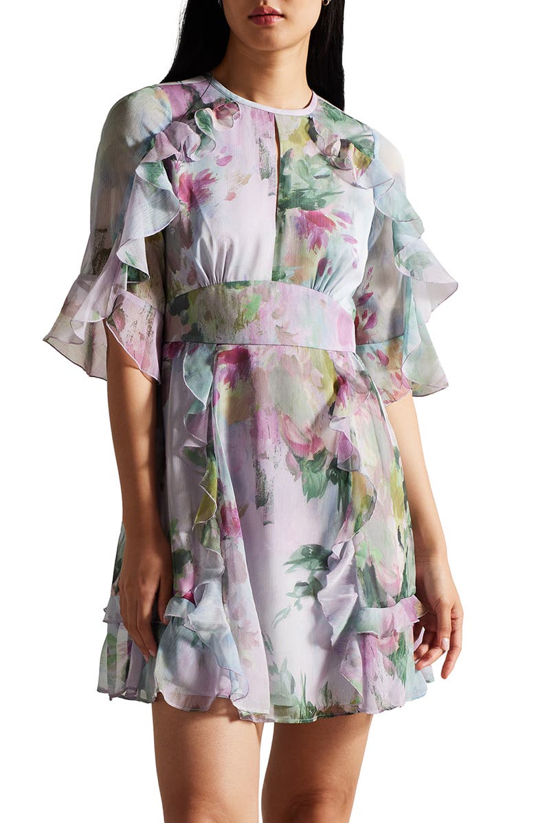 Ted Baker London Maddiey Floral Print Waterfall Ruffle Dress, Alternate, color, 