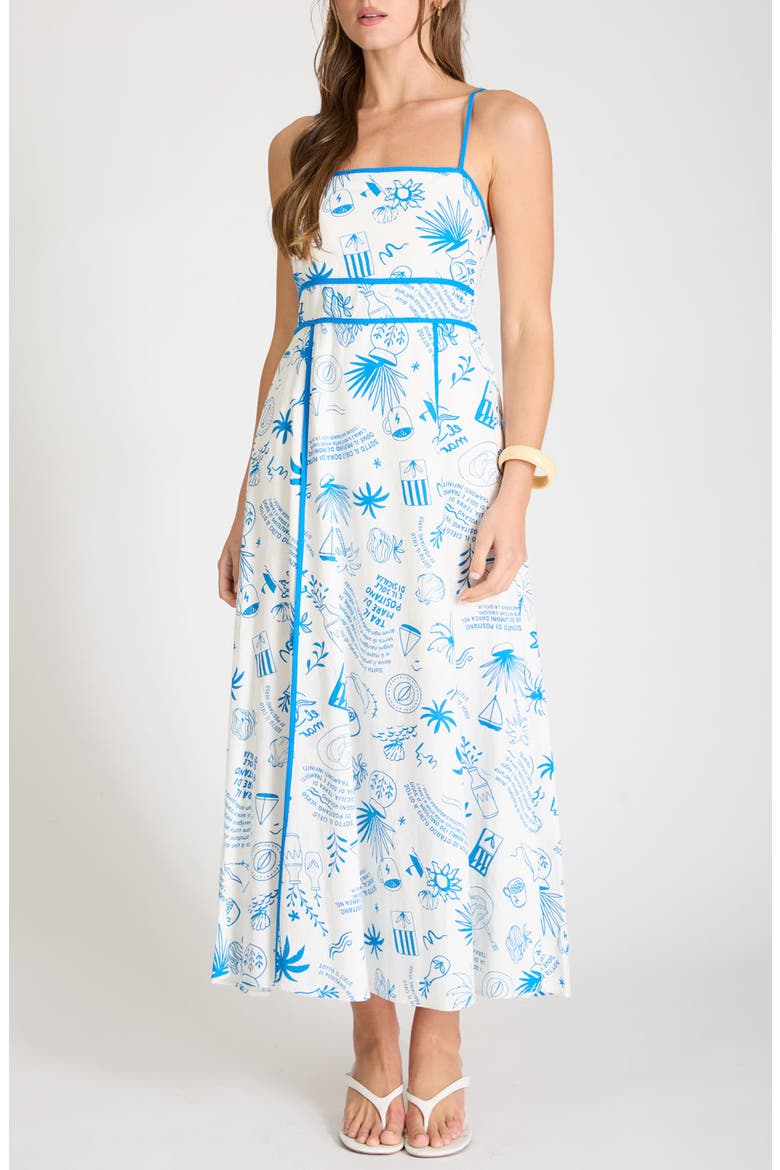 Positano Print Midi Sundress, Main, color, BLUE