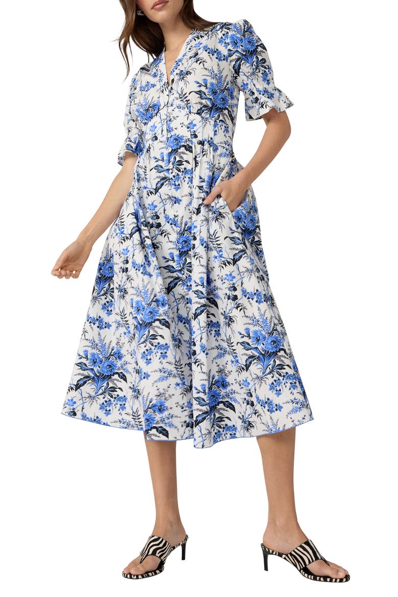 Erica Floral Button-Up Midi Dress, Alternate, color, HIBISCUS DOT / AVALON WHITE