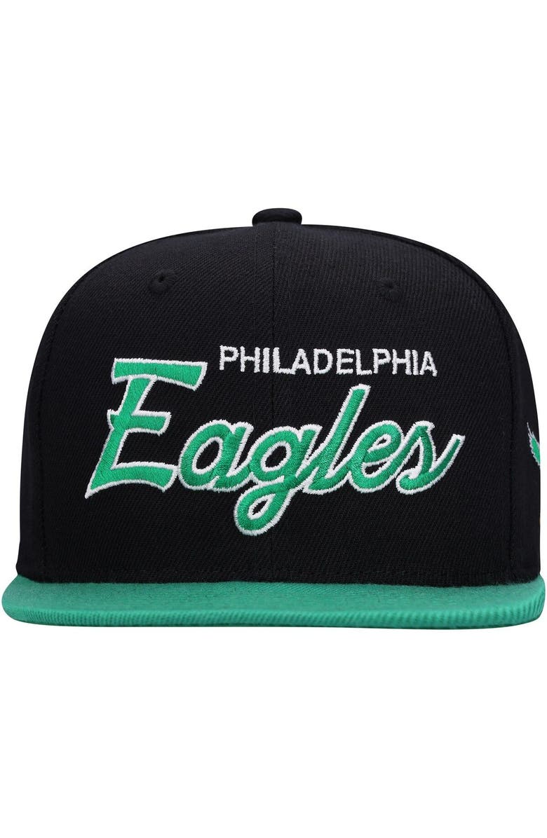 Mitchell & Ness Youth Mitchell & Ness Black/Midnight Green Philadelphia Eagles Team Script Snapback Hat, Alternate, color,