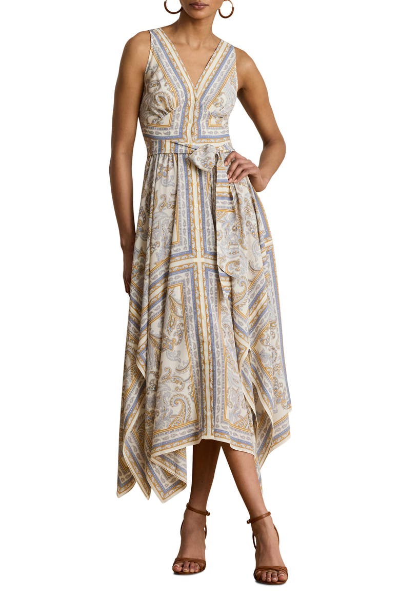 Paisley Print Sleeveless A-Line Dress, Main, color, CREAM/ MULTI