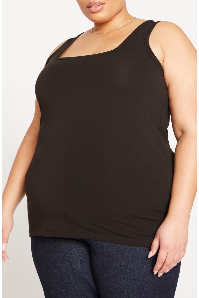 Square Neck Stretch Cotton Tank, Main, color, BLACK