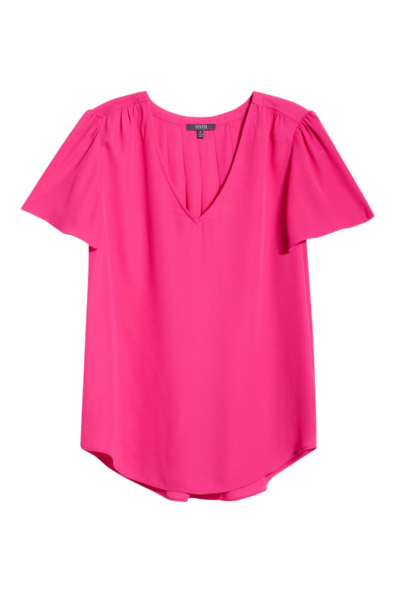 Pleated Back Flutter Sleeve Top, Alternate, color, PINK HEART