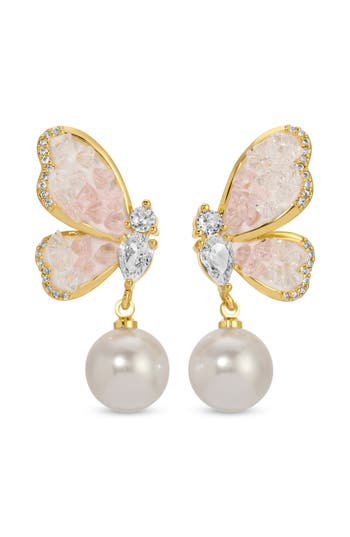 Eye Candy Los Angeles Nesha Butterfly Drop Earrings In Gold