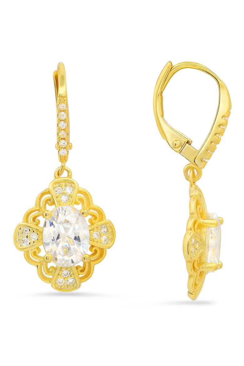 Sterling Silver Filigree CZ Drop Earrings, Main, color, GOLD