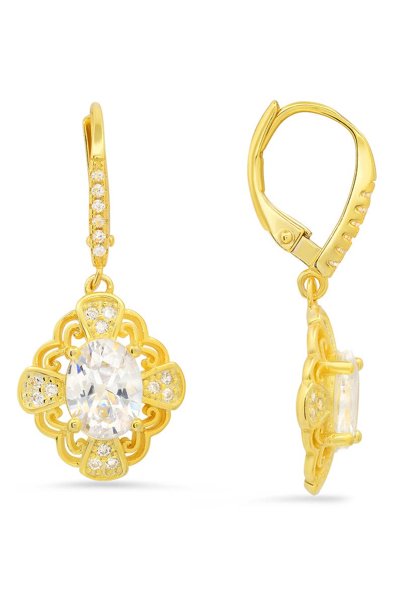 Queen Jewels Sterling Silver Filigree CZ Drop Earrings, Main, color, Gold