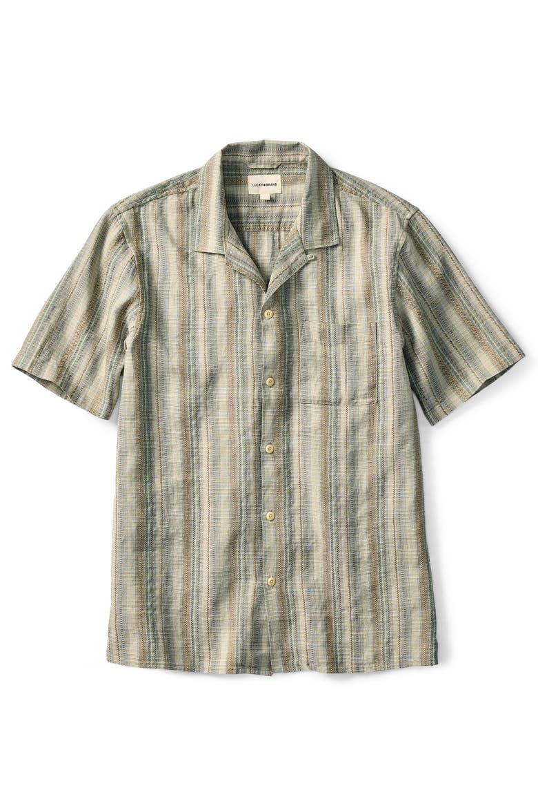 Big & Tall  Linen-Blend Camp Shirt, Main, color, OLIVE MULTI