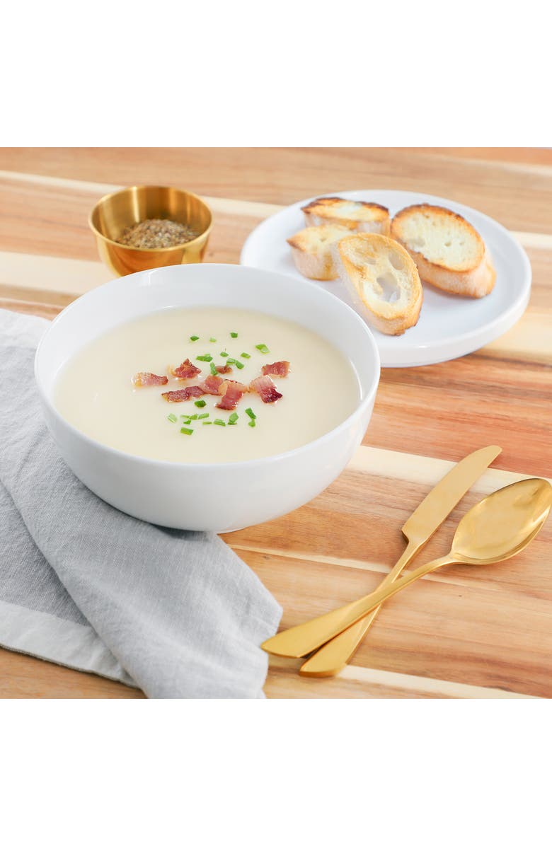 Gibson Home Great Essentials 2 Piece 7.8 Inch Ceramic Serving Bowl with Dual Purpose Lid, Alternate, color, White