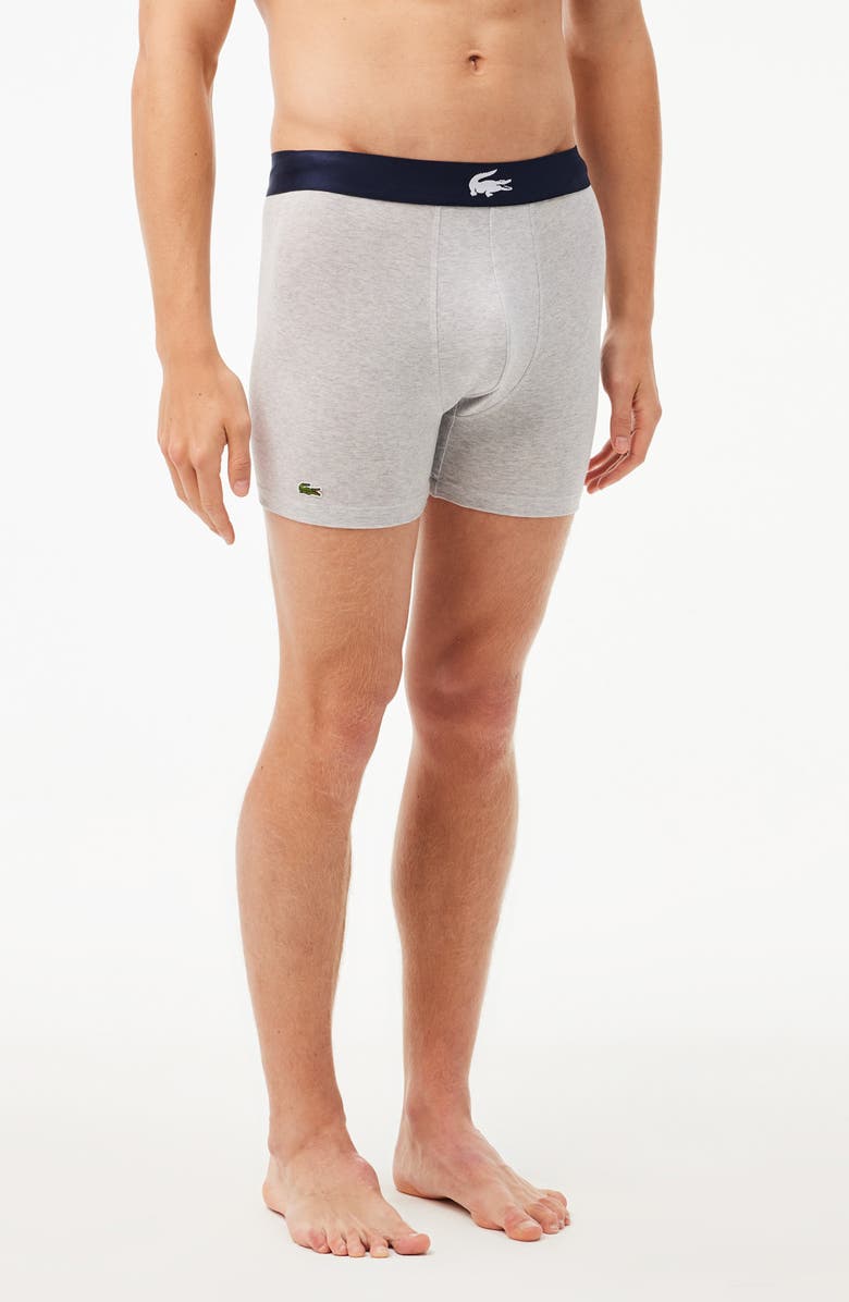 Lacoste Assorted 3-Pack Stretch Cotton Boxer Briefs, Alternate, color, Navy Blue/ White/ Silver Chine
