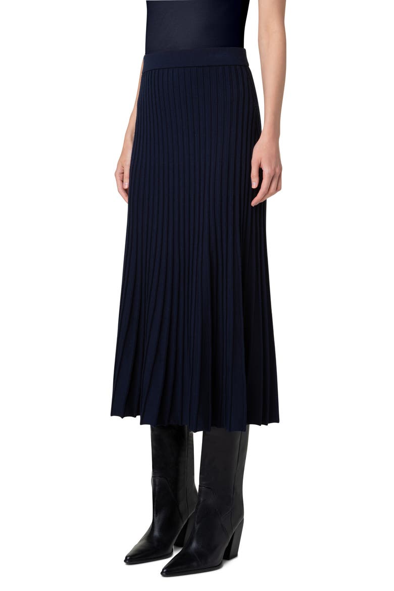 Flared Merino Wool Rib Midi Skirt, Alternate, color, NAVY
