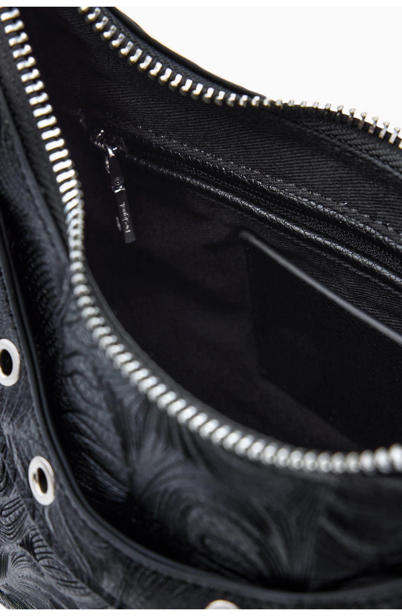 Desigual Grommet Faux Leather Shoulder Bag, Alternate, color, Black