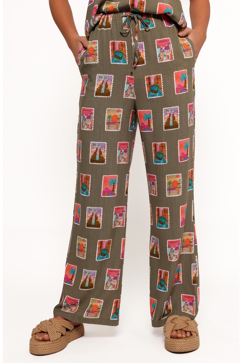 Hana Print Tie Waist Wide Leg Pants, Main, color, OLIVE PRINT