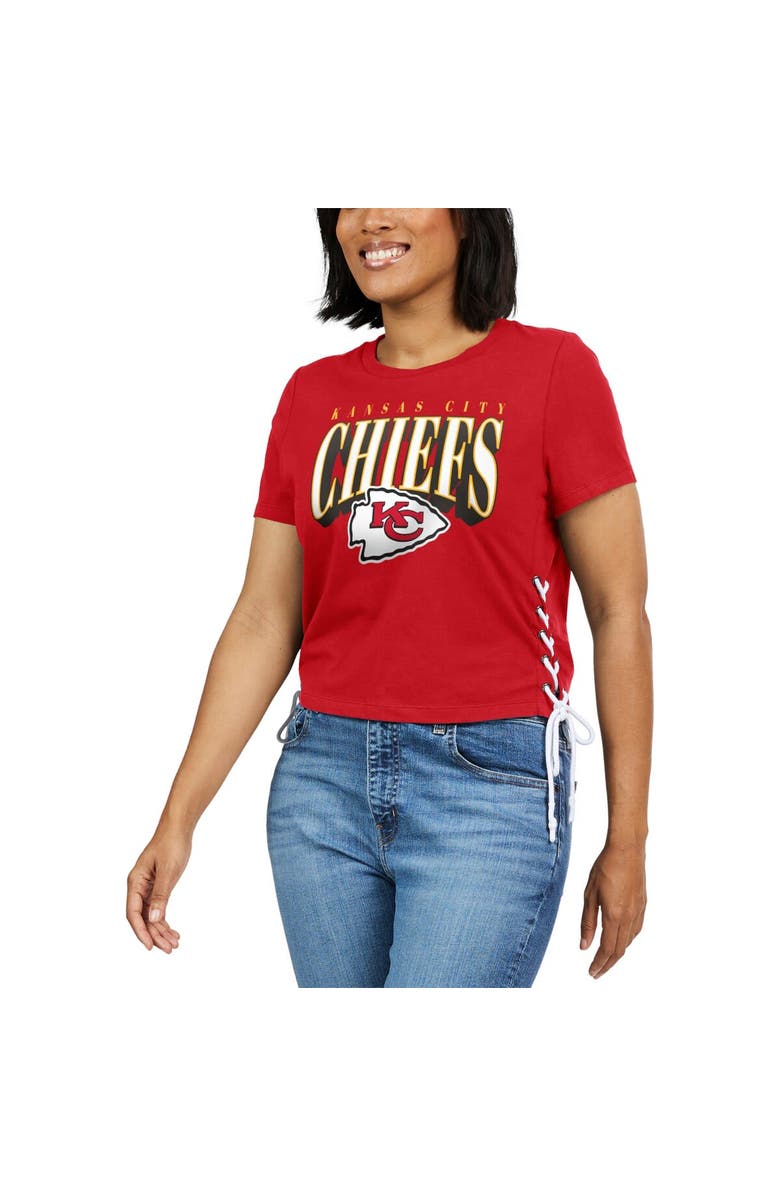 WEAR by Erin Andrews Women's WEAR by Erin Andrews Red Kansas City Chiefs Lace Up Side Modest Cropped T-Shirt, Alternate, color,