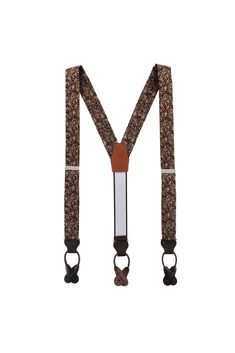 The Gridiron Silk Button End Suspenders, Alternate, color, Brown