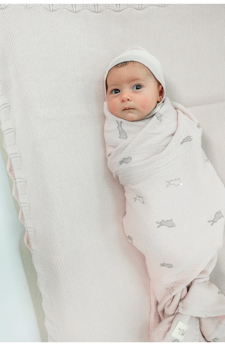 Bebe Bella Bunny Applique Swaddle Knit, Alternate, color, Dark Almond