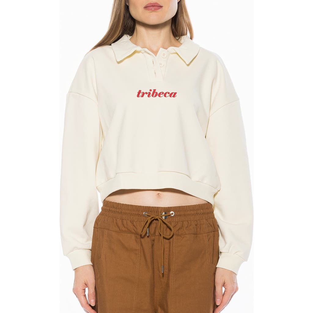 Alexia Admor Kario Crop Polo Sweatshirt In White