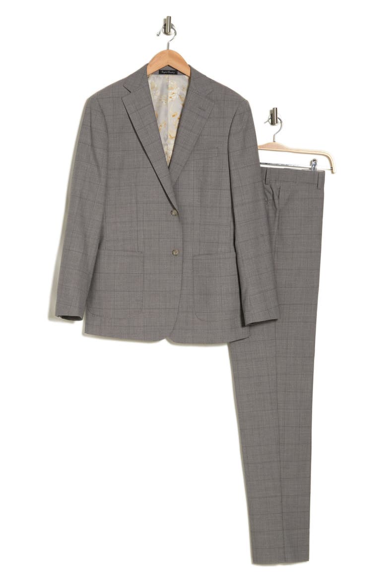 Plaid Trim Fit Wool Blend Two-Piece Suit, Alternate, color, TAUPE