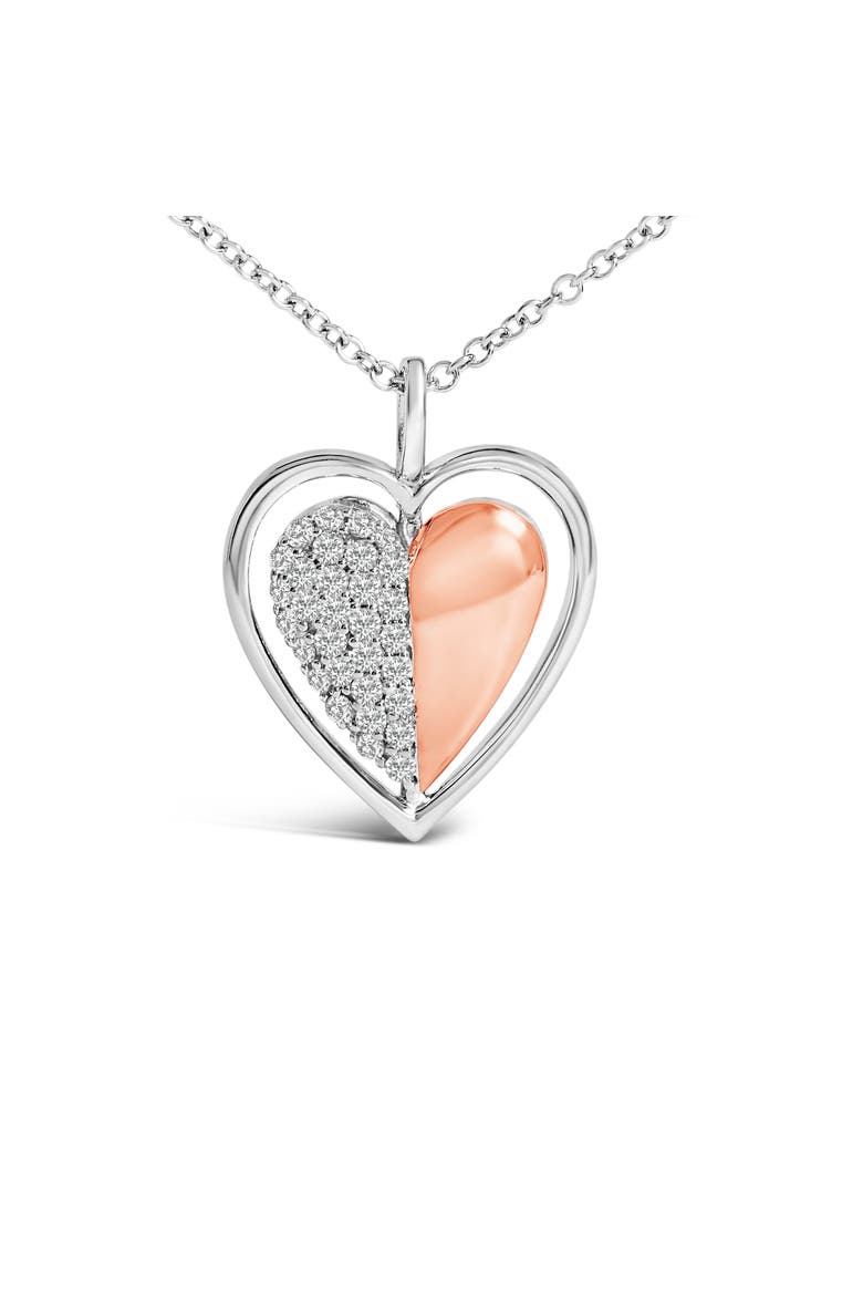 10K Rose Gold Plated Sterling Silver 1/5 Cttw Diamond Two-Tone Heart Pendant Necklace, Alternate, color, White Gold over Silver