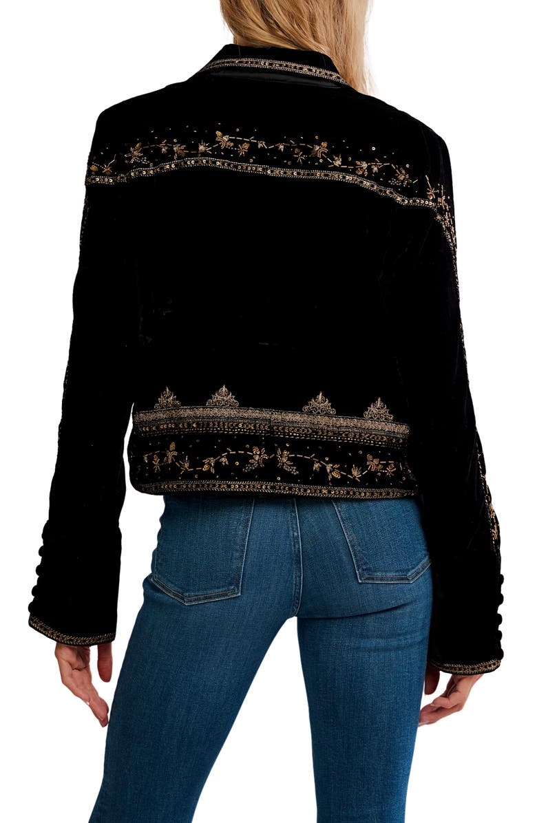 Free People Maxxie Bead Detail Velvet Jacket, Alternate, color, Black