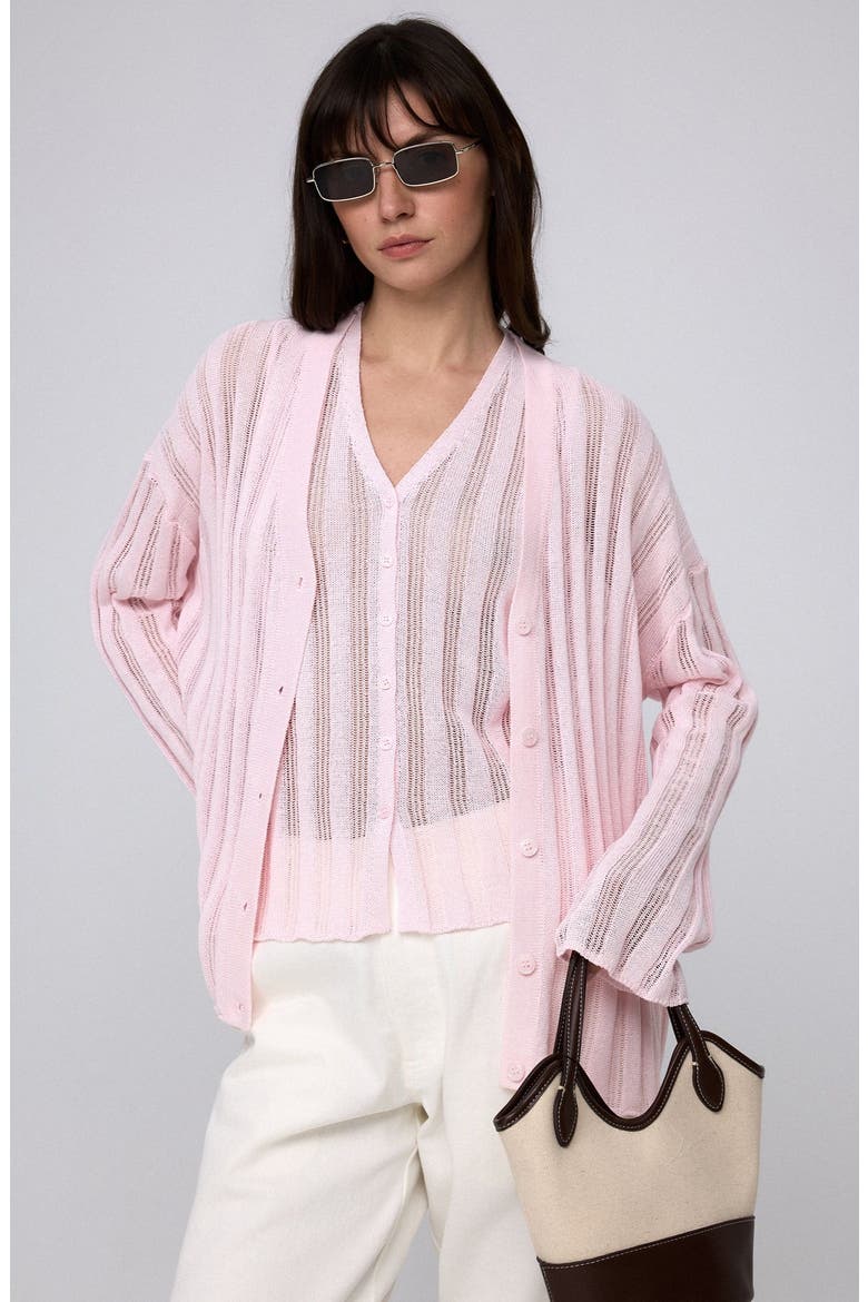Sumire Open Knit Striped Cardigan, Alternate, color, Light Pink