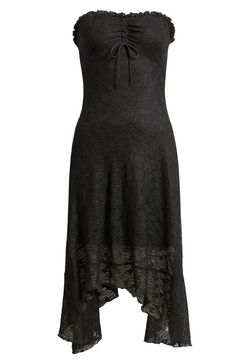 Strapless Lace Asymmetric Hem Dress, Alternate, color, BLACK