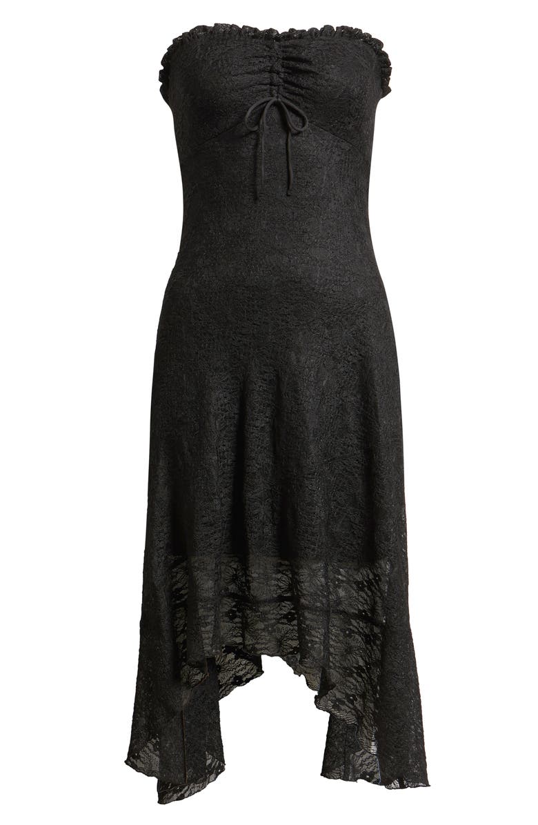 BP. Strapless Lace Asymmetric Hem Dress, Alternate, color, Black