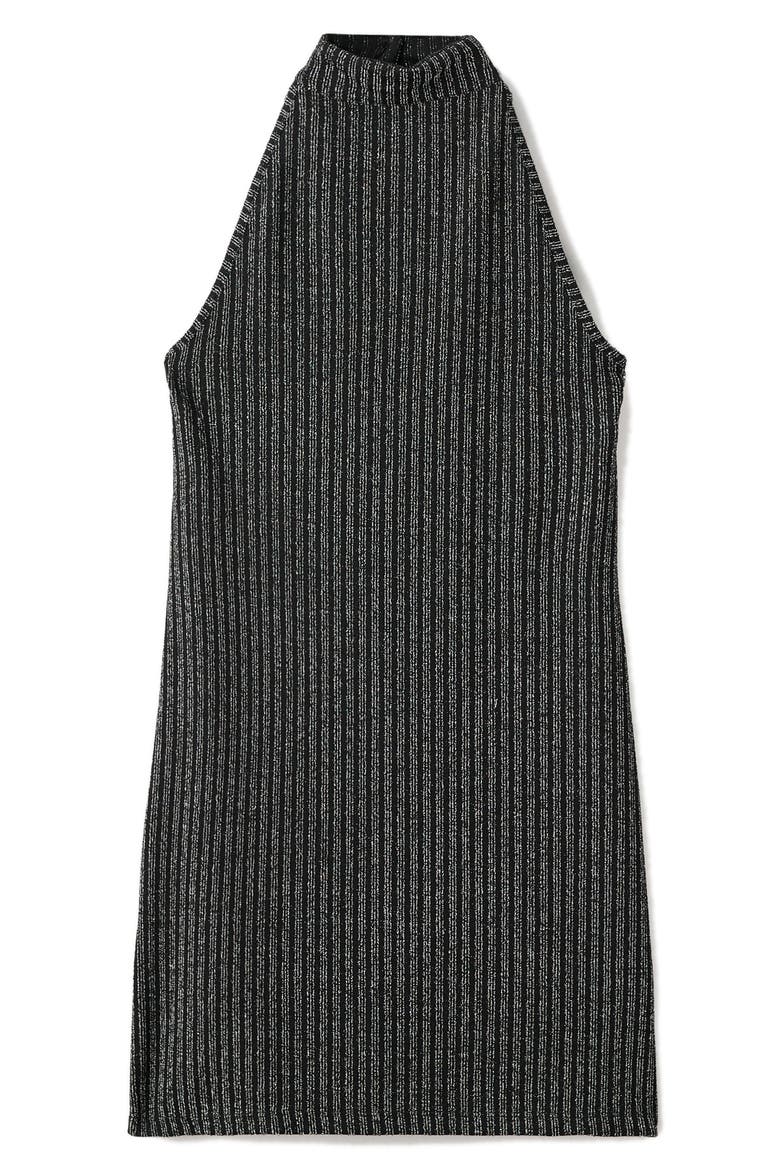 Metallic Halter Neck Ribbed Minidress, Alternate, color, BLACK