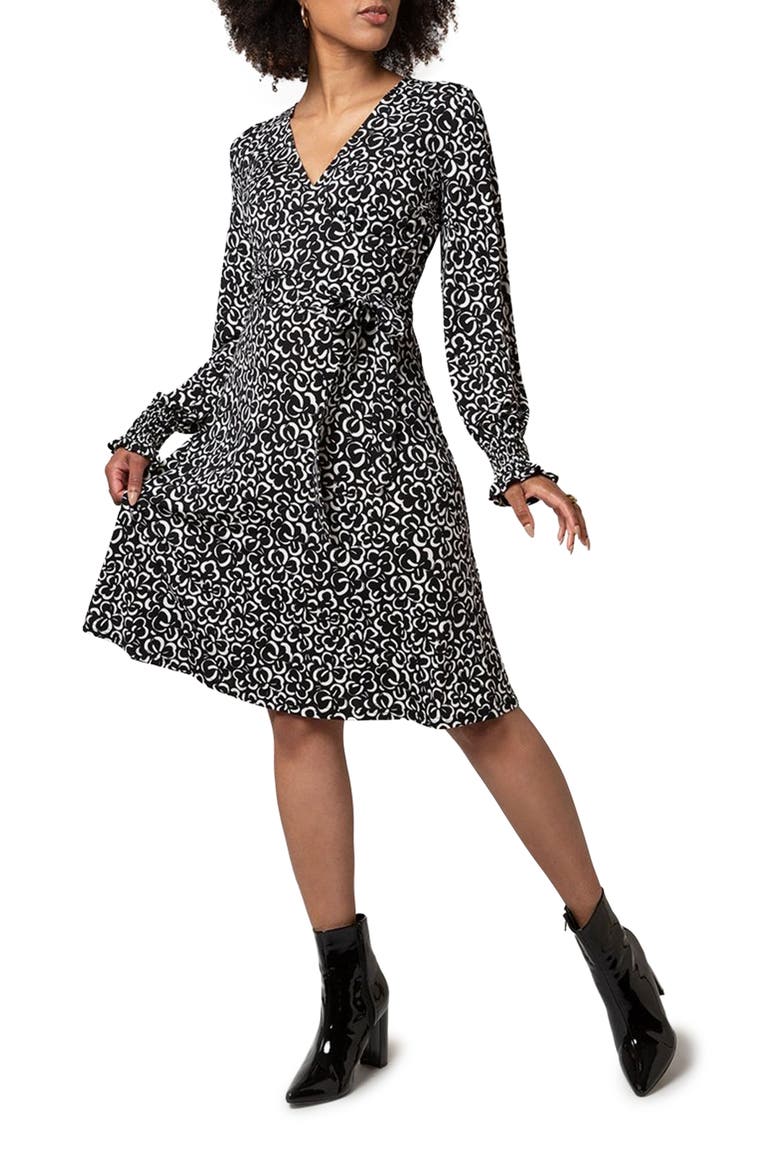 Perfect Long Sleeve Wrap Midi Dress, Main, color, GRAPHIC GARDENIC BLACK