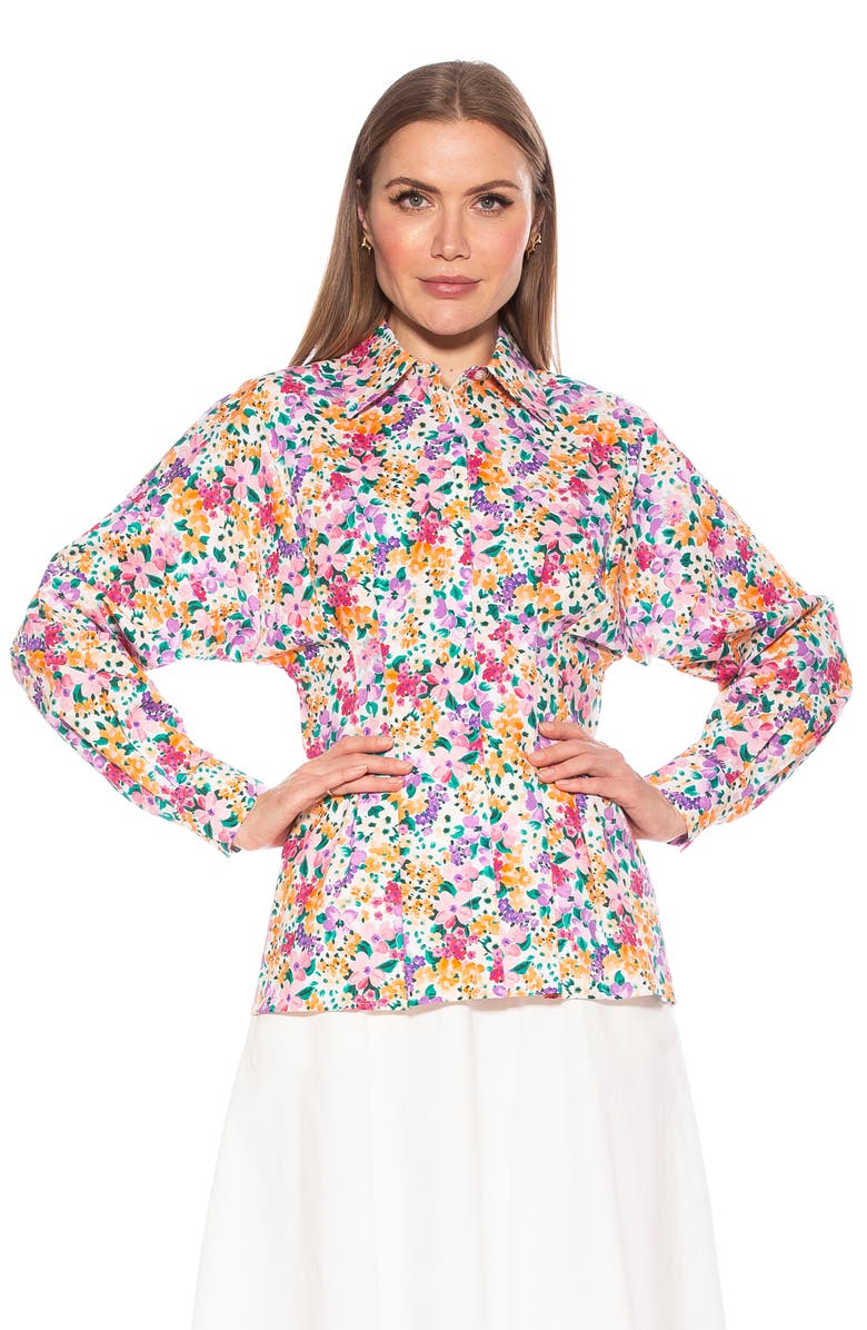 Alexia Admor Calliope Fitted Long Sleeve Button-Up Shirt, Alternate, color, White/ Purple Floral Multi