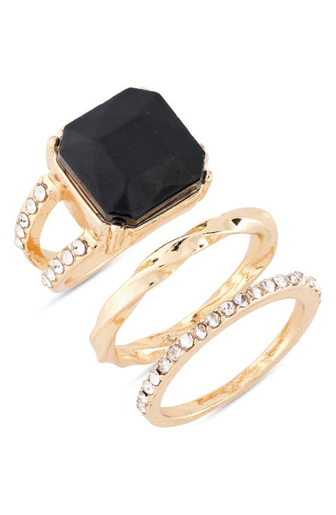 Set of 3 Crystal & Cushion Stone Rings