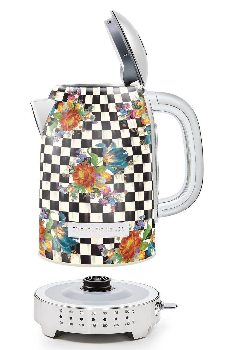 Courtly Flower Market Electric Kettle, Alternate, color, BLACK