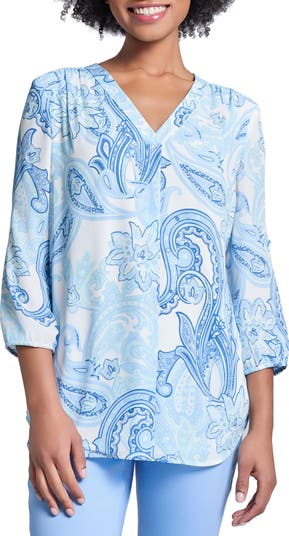 売れ筋商品|||ジョーンズニューヨーク カットソー トップス レディース Plus Size Kelly Paisley-Print Top Pacific Navy/ Jones Whi Jones New York Plus-Size Tops for Women | Nordstrom