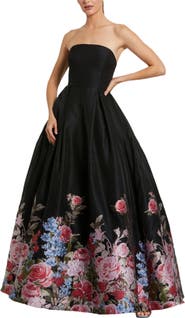 Mac Duggal Strapless Floral Brocade Ballgown