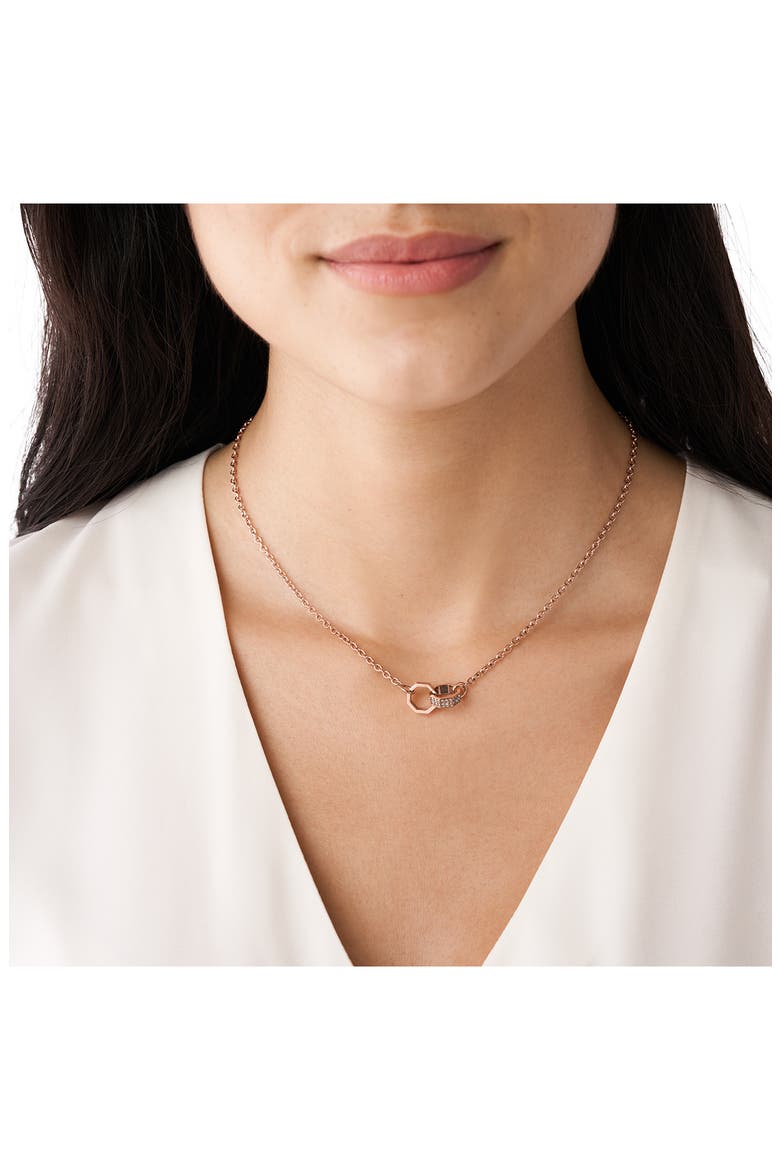 Octagon Link Cubic Zirconia Charm Necklace, Alternate, color, COPPER