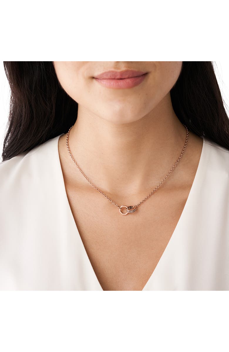 Emporio Armani Octagon Link Cubic Zirconia Charm Necklace, Alternate, color, 