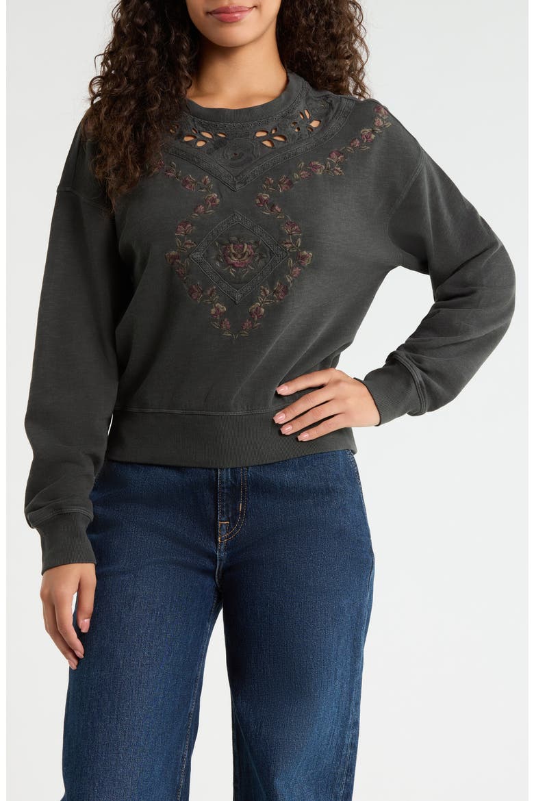 Embroidered Sweatshirt, Main, color, RAVEN
