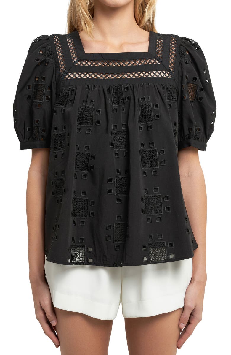 English Factory Eyelet Puff Sleeve Top, Alternate, color, 