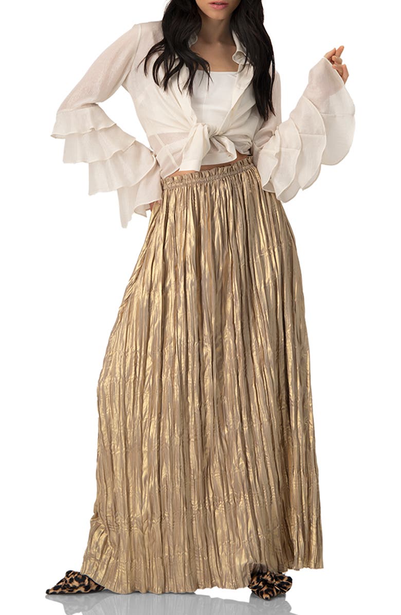 IVONNE Pleated Maxi Skirt, Alternate, color, Gold