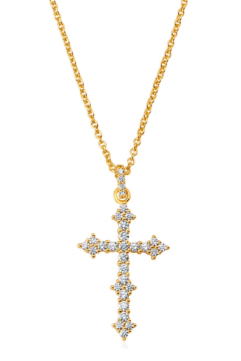 Pavé Cluster Cubic Zirconia Cross Pendant Necklace, Main, color, 18KYG/ CLEAR STONE