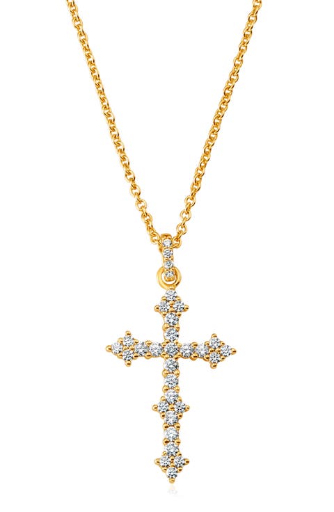 Pavé Cluster Cubic Zirconia Cross Pendant Necklace