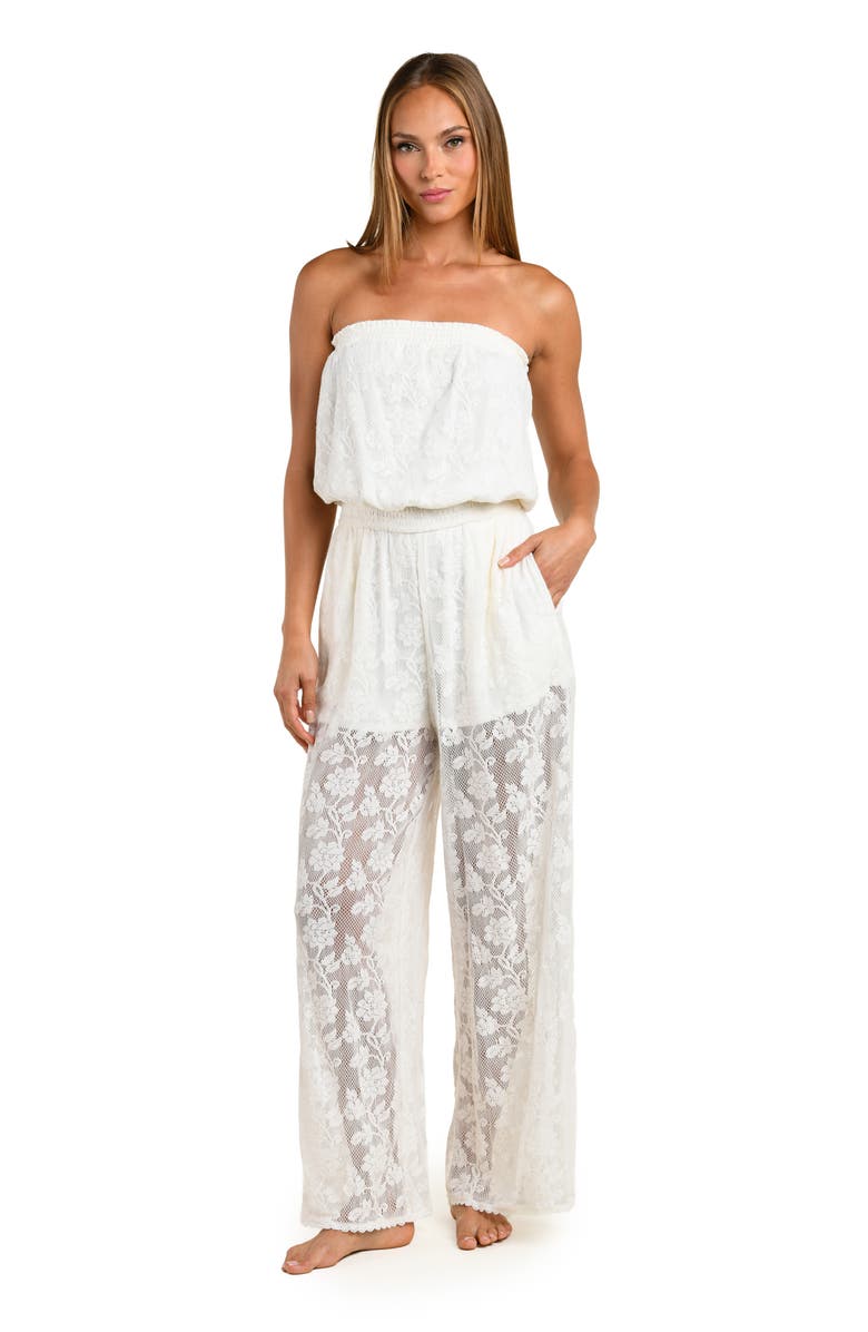 Sunshine 79 Celestial Petals Open Stitch Cover-Up Jumpsuit, Alternate, color, Ivory