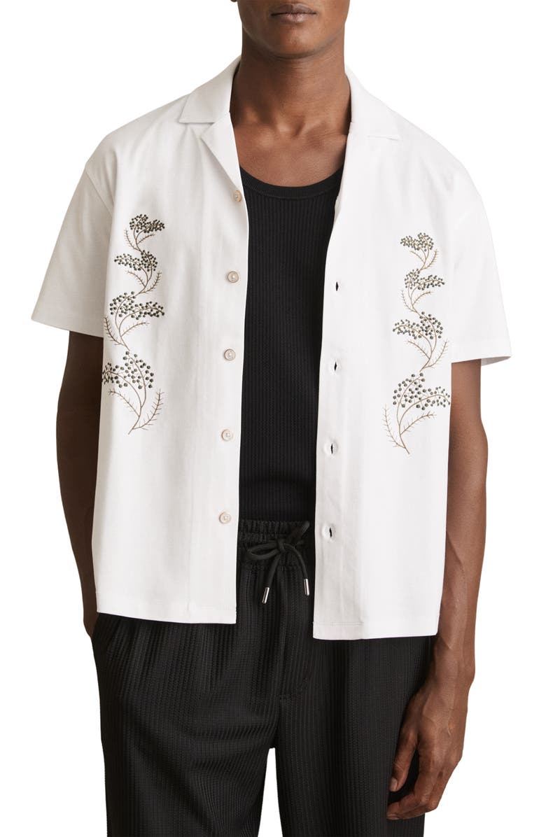 Reiss Goya Embroidered Cotton Button-Up Shirt, Main, color, White