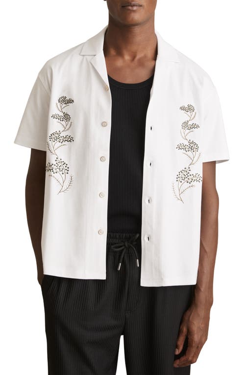 Reiss Goya Short Sleeve Floral Embroidered Cuban Shirt In White