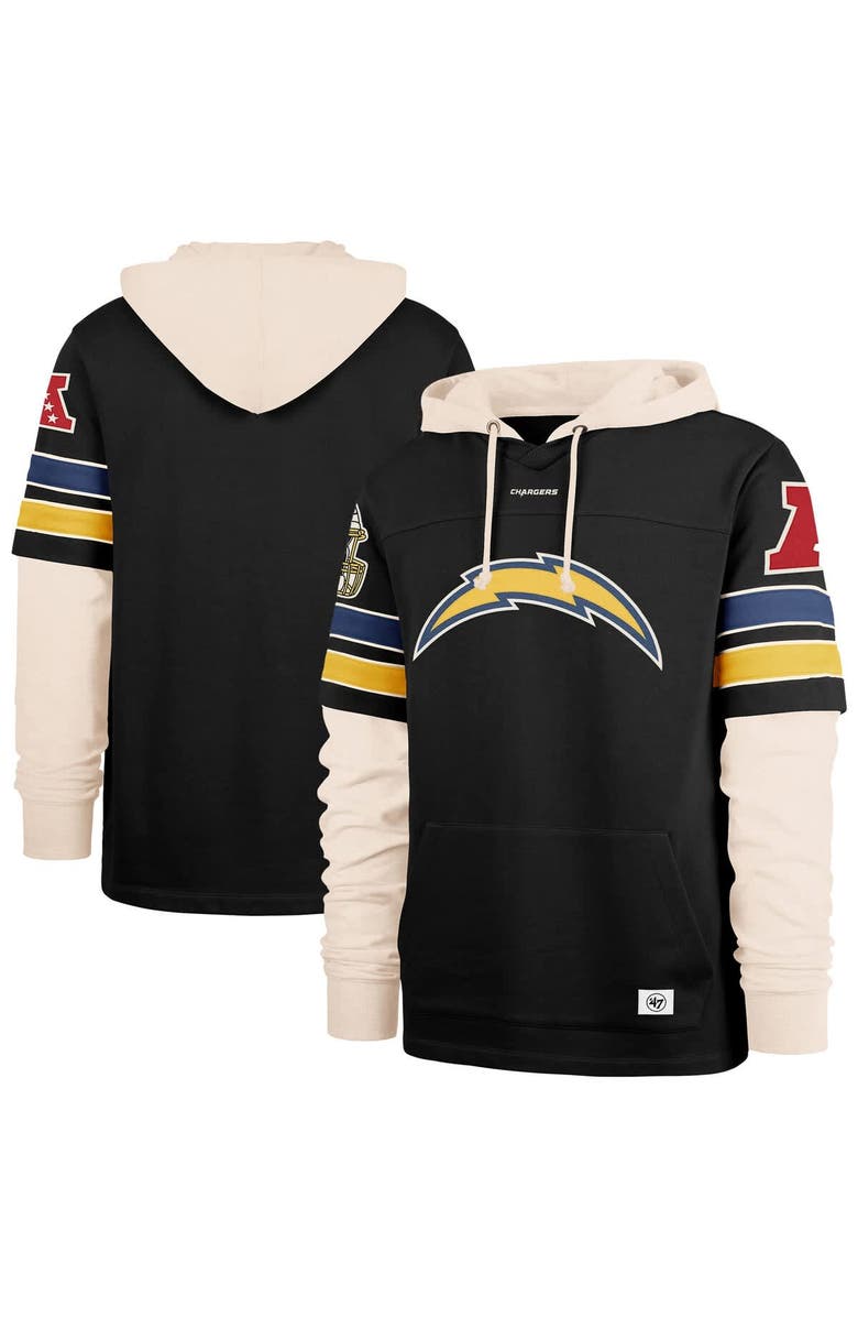 '47 Men's '47 Black Los Angeles Chargers Split Zone Cornerback Duo Hoodie, Main, color,