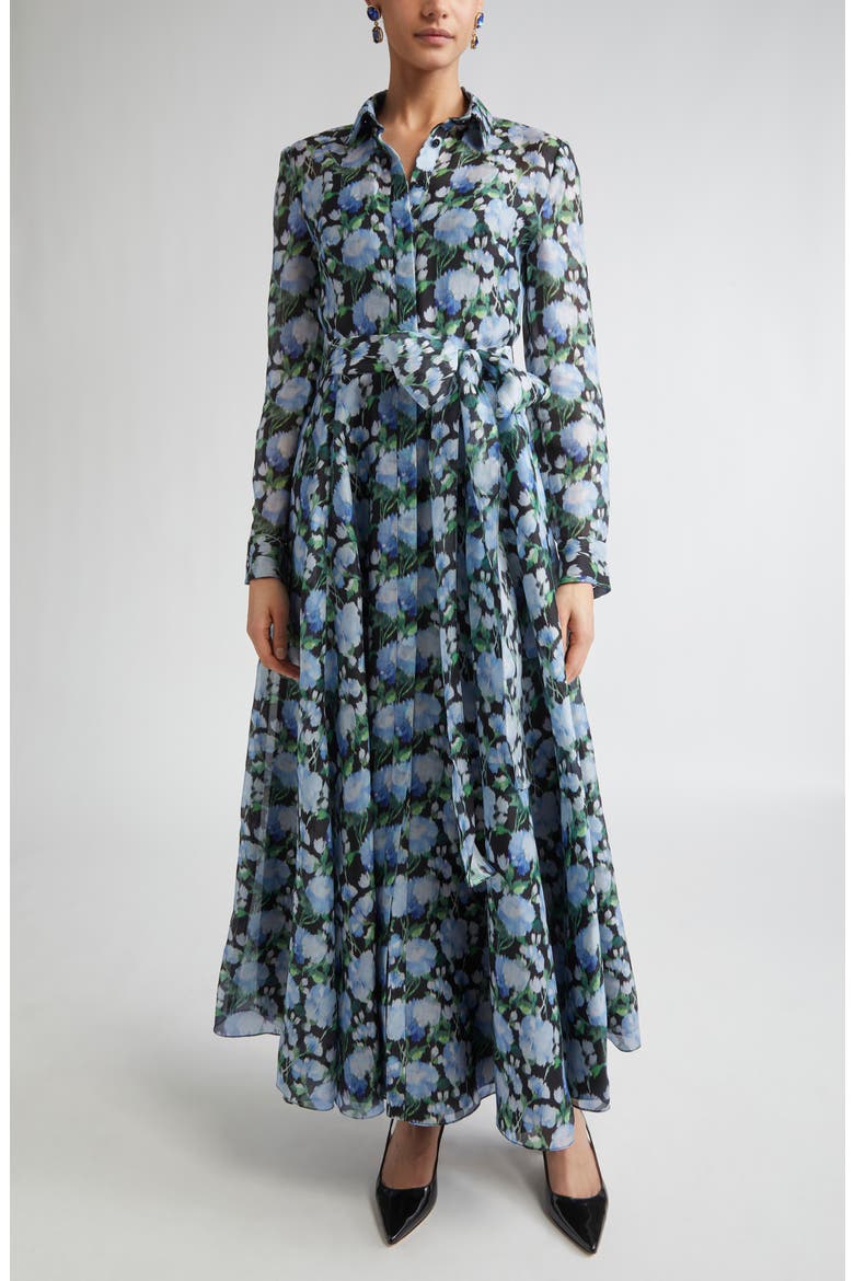 Floral Print Long Sleeve Trench Dress, Main, color, BLUE MULTI COLOR
