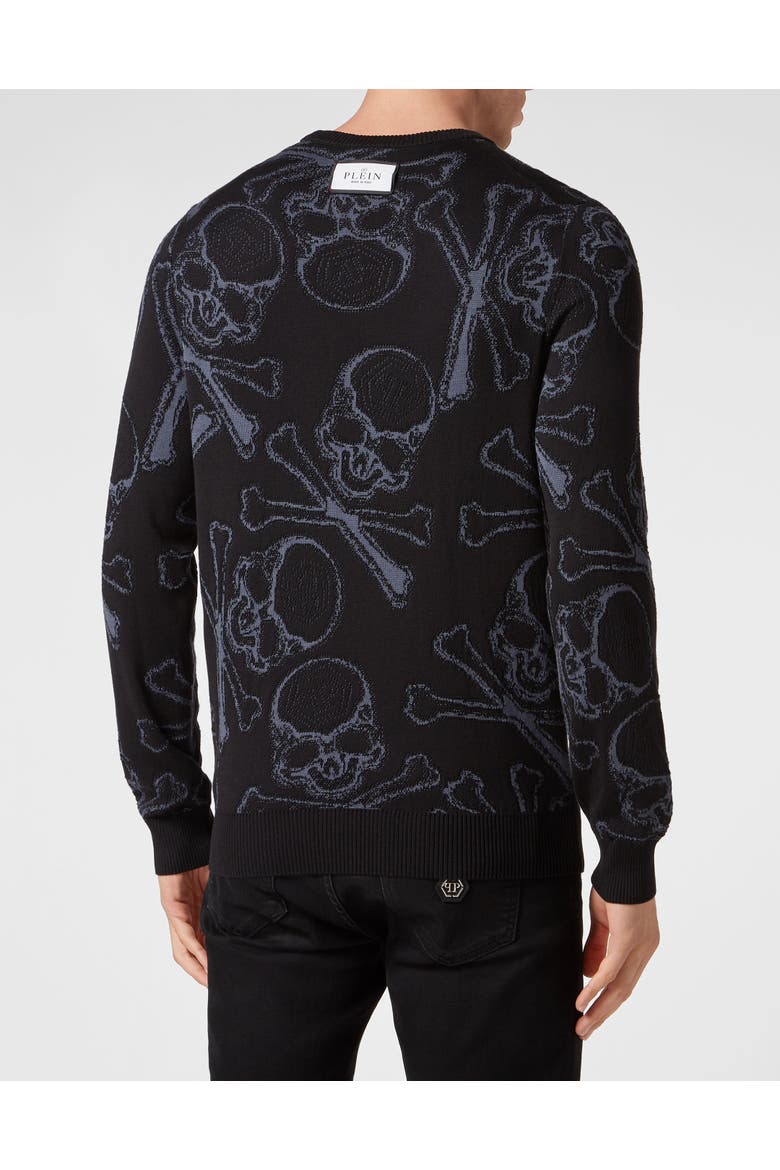 Cotton Pullover Round Neck Skull&Bones Men, Alternate, color, black